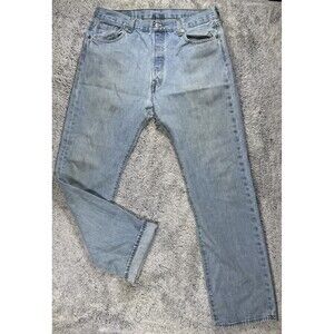 Levis 501 Jeans Mens 36x34 Blue Denim Pants‎ Button Fly Faded Workwear Restored